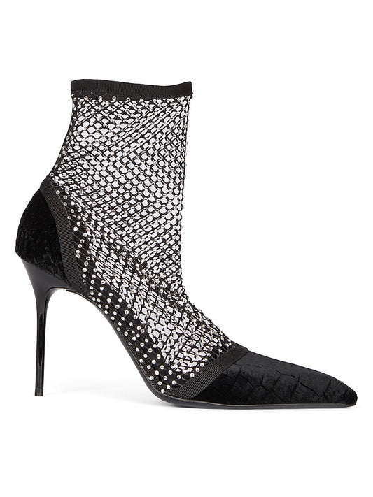 95MM Mesh &amp; Velvet Ankle Boots