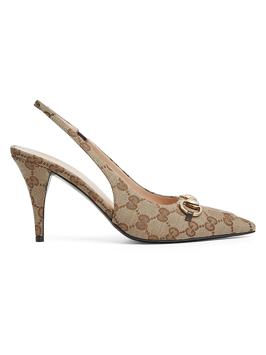 85MM Horsebit GG Canvas Slingback Pumps