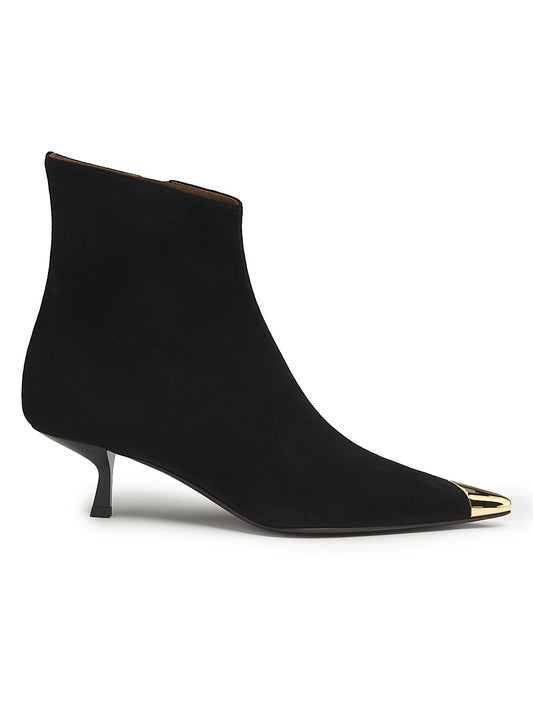 90MM Suede Cap-Toe Kitten-Heel Booties