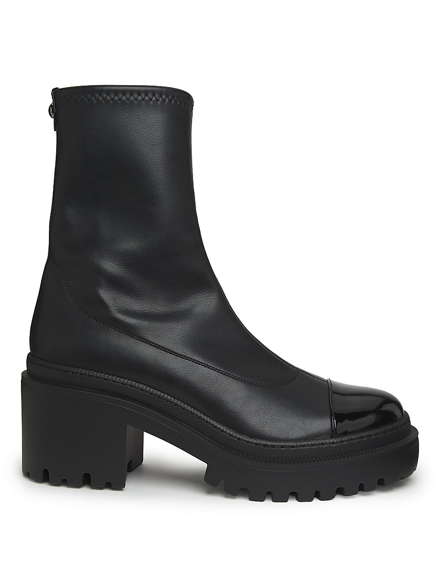 Leather Cap-Toe Platform Ankle Boots