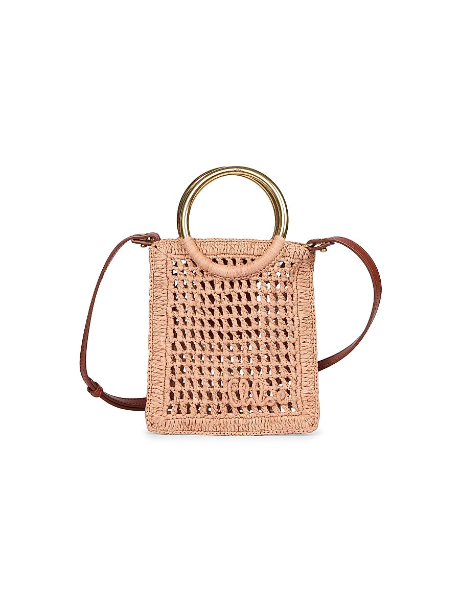Mini Banana Raffia &amp; Leather Crossbody Bag
