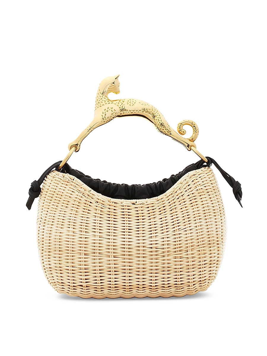 Wicker Hobo Cat Top Handle Bag