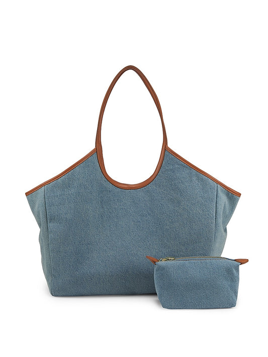 &#8203;Denim Scoop Tote Bag &amp; Pouchette Set