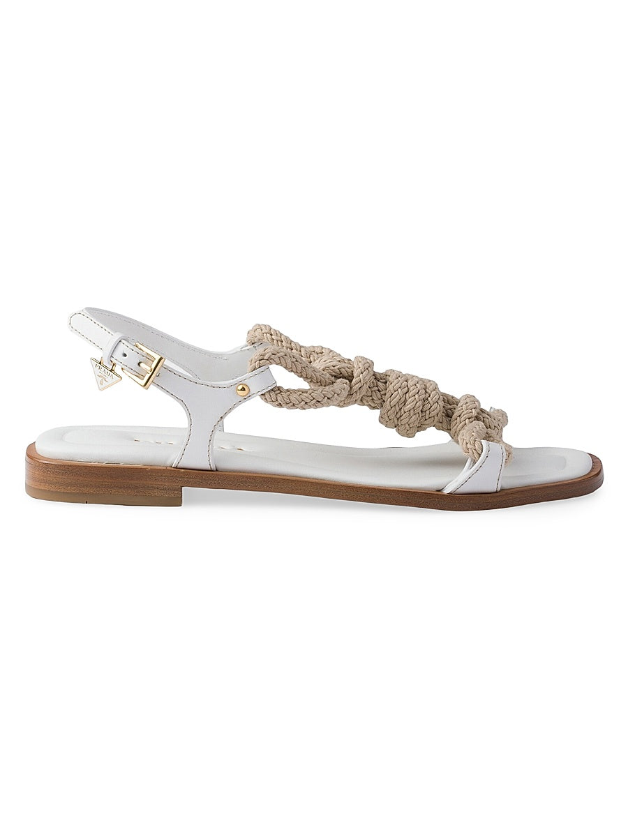Flat Leather and Cord Sandals