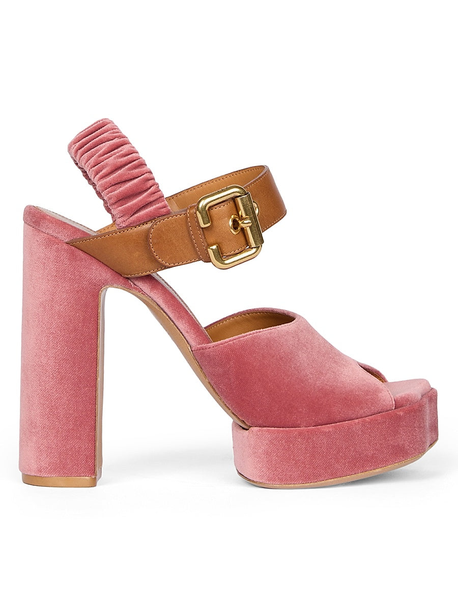 Aria Buckled Velvet & Leather Heels