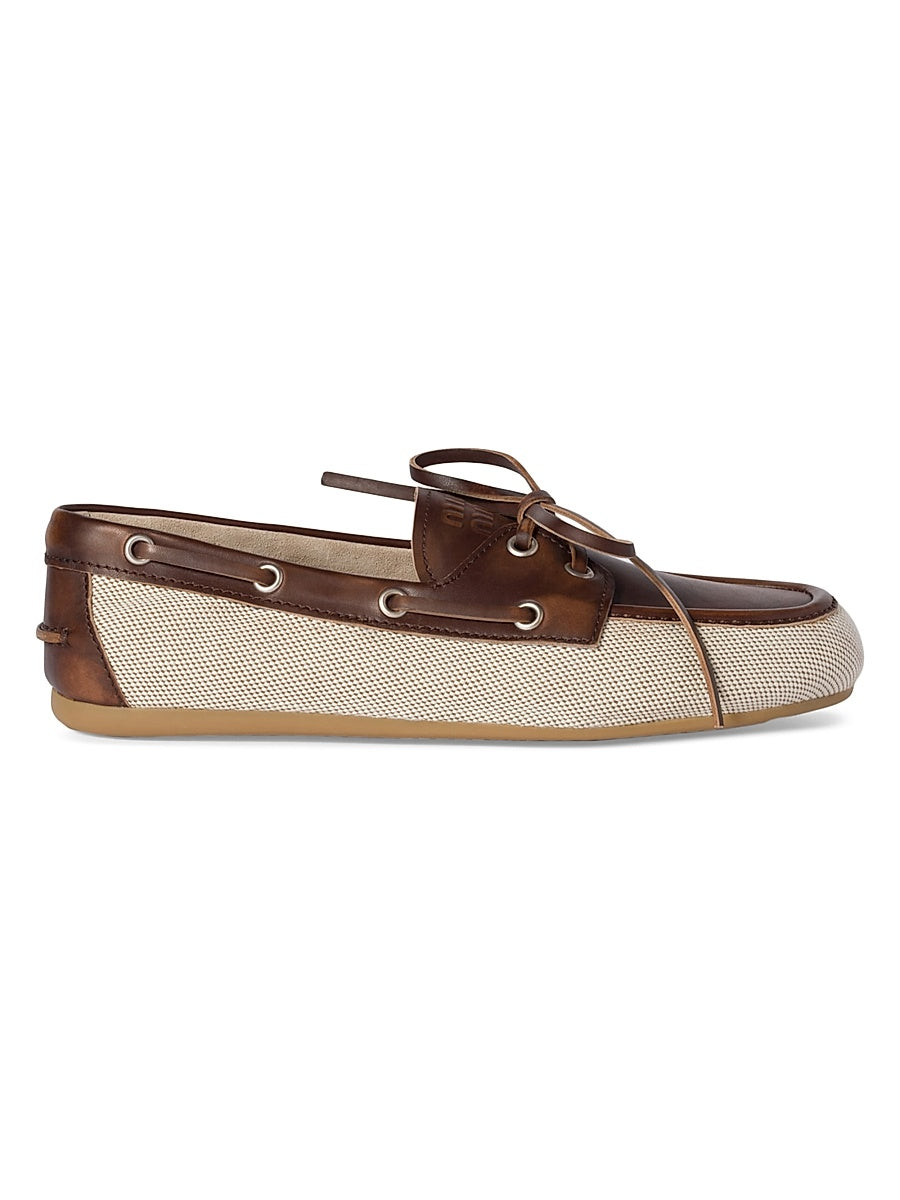 Canvas and Bleached Leather Boat Shoes
