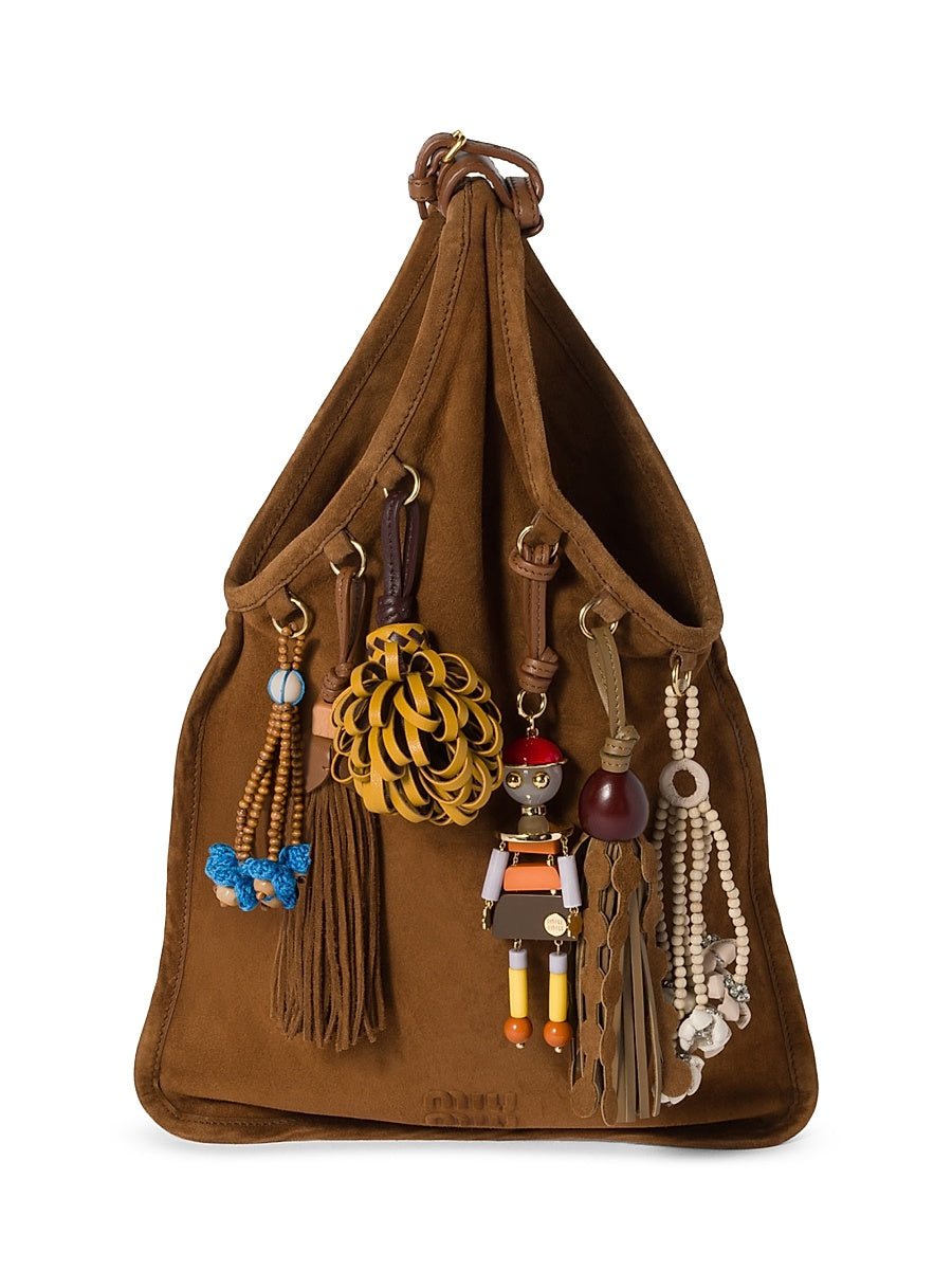 Suede Top Handle Bag with Trick