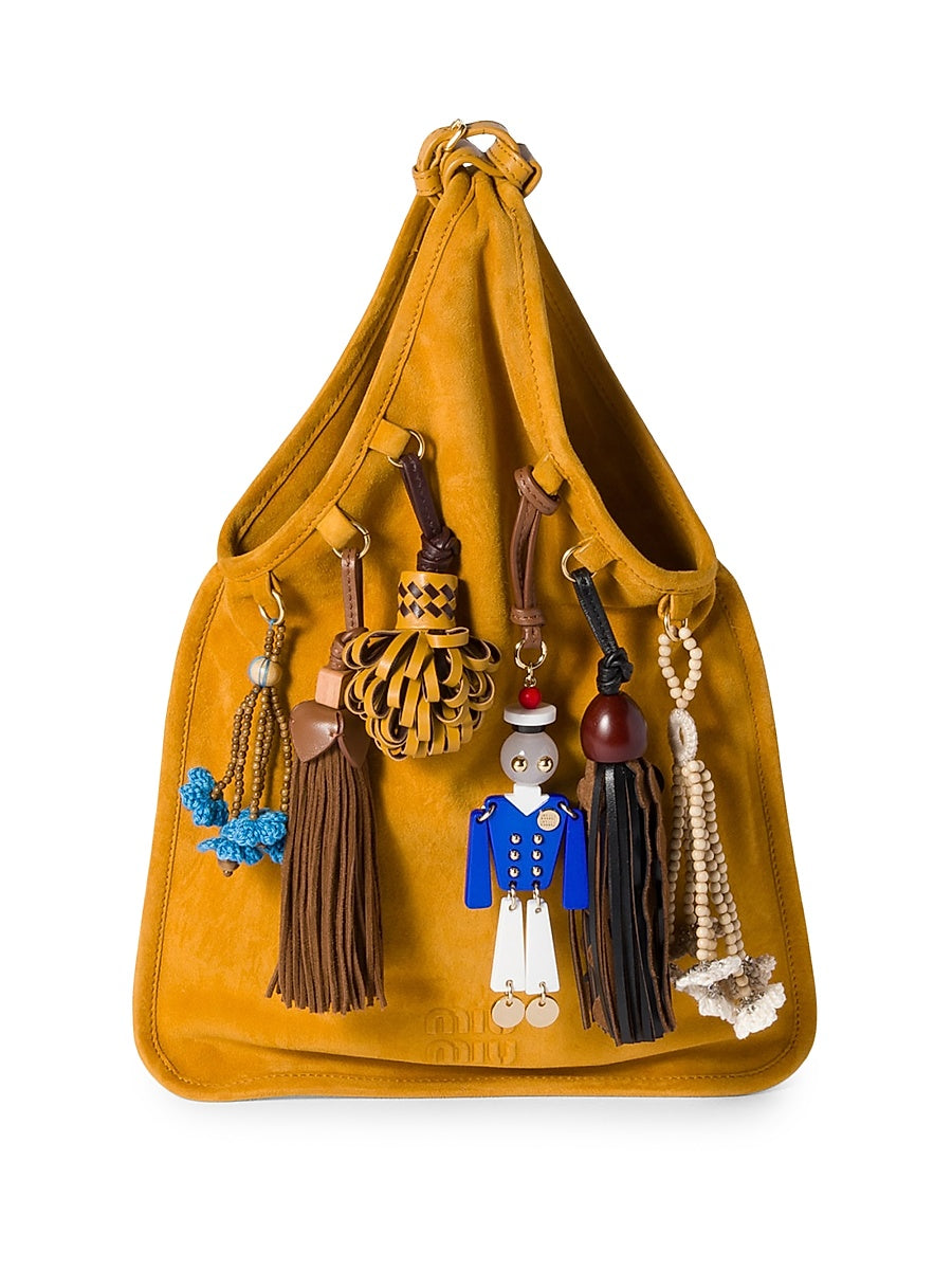 Suede Top Handle Bag with Trick