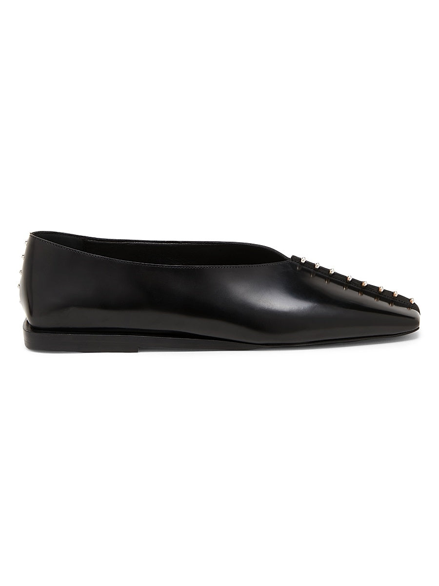 Embellished Leather Ballerina Flats
