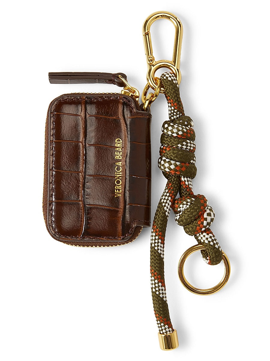 Croc-Embossed Leather Zip Pouch Bag Charm