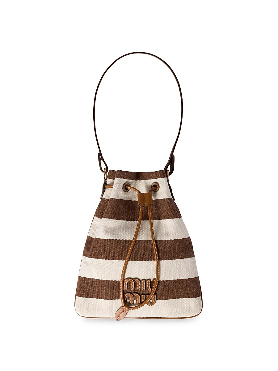 Striped Fabric Drawstring Top Handle Bag