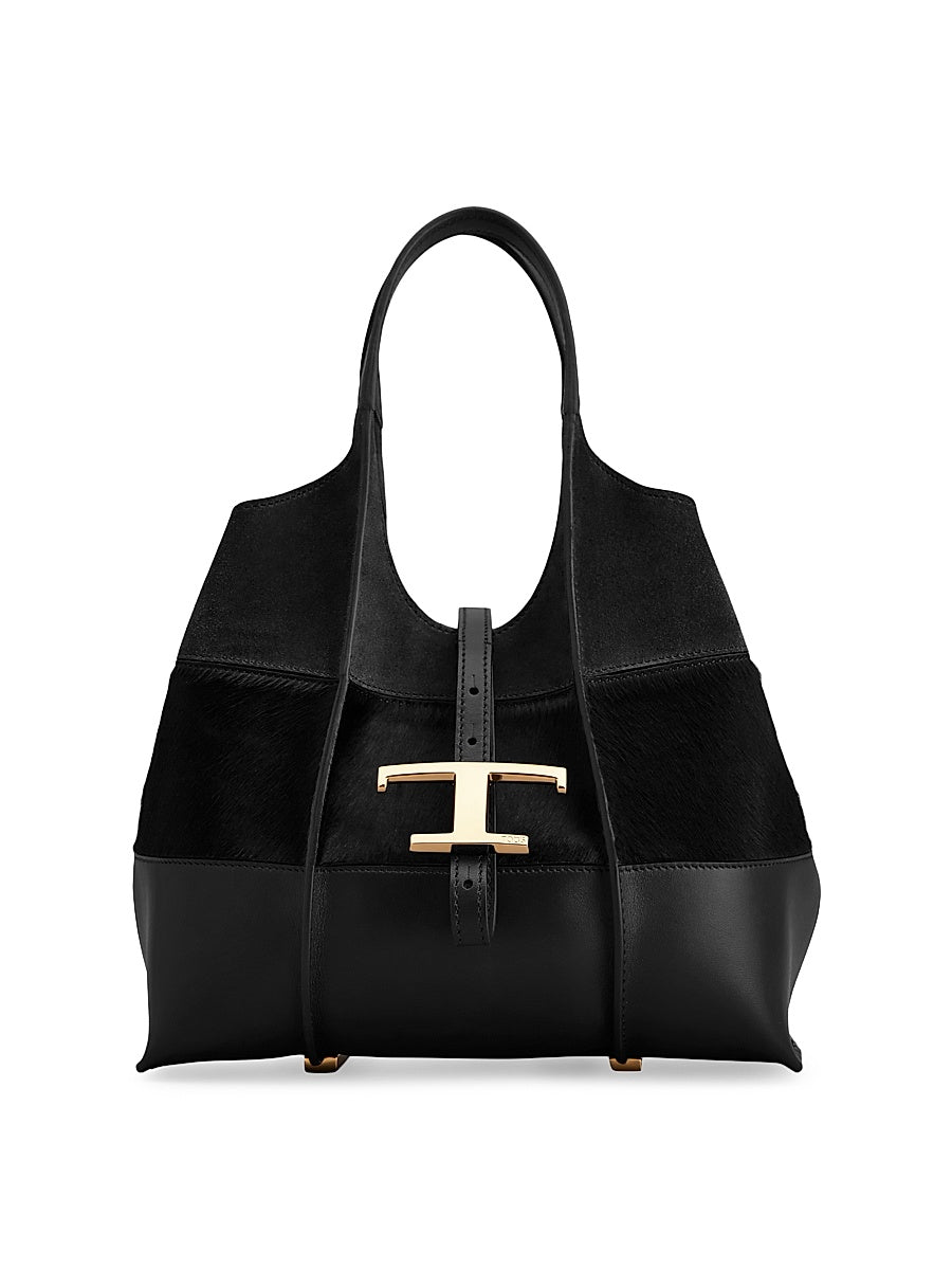 Mini T Timeless Leather &amp; Calf Hair Shopper Tote Bag