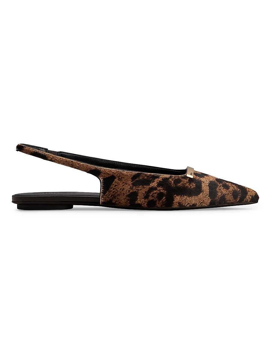 Pony-Effect Leather Slingback Ballerina Flats