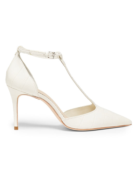 Clara Croco 85MM Leather T-Strap Pumps