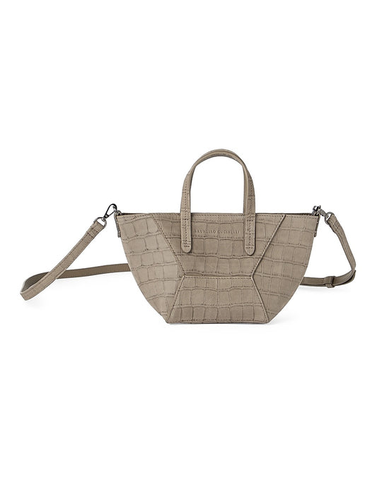 Duo Mini Bag in Croc Print Nubuck with Monili
