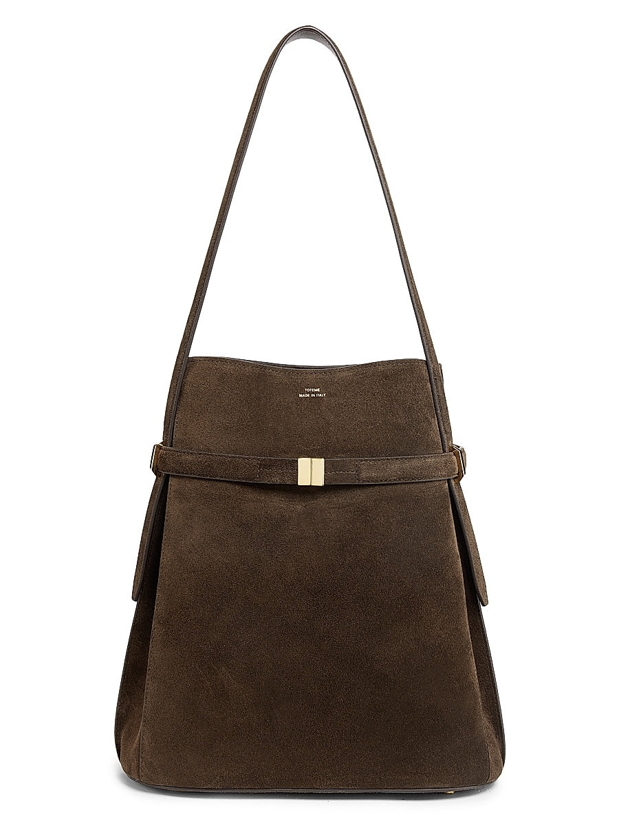Belted Suede Bucket Bag