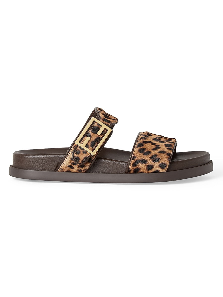 Fendi Feel Leopard Calf Hair Sandals