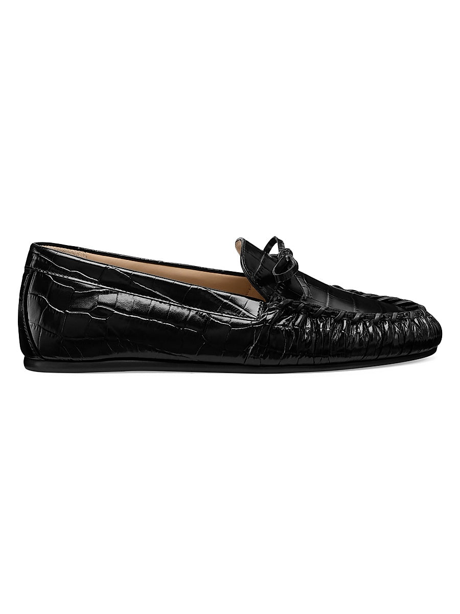 Britt Bow Croc-Embossed Leather Loafers