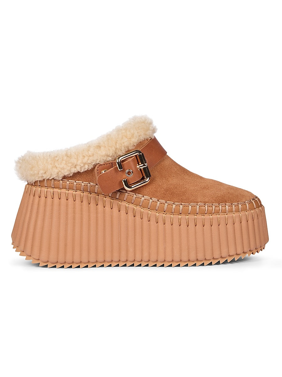 Nama Shearling-Trim Suede Mules