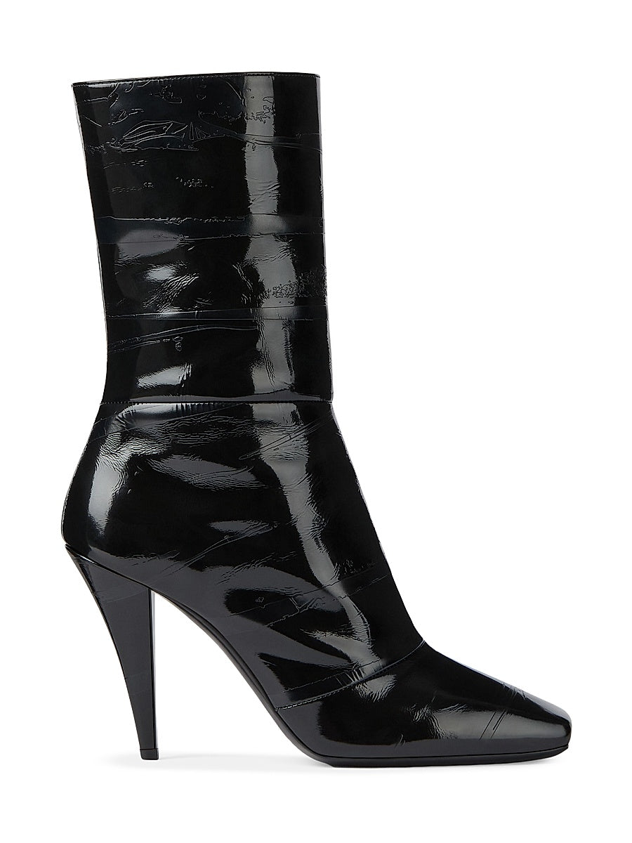 Sliced Square Ankle Boots in Shiny Leather