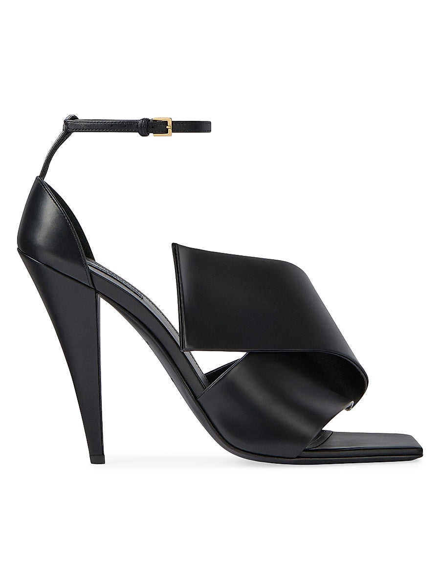 Sliced Square Heeled Sandals in Leather