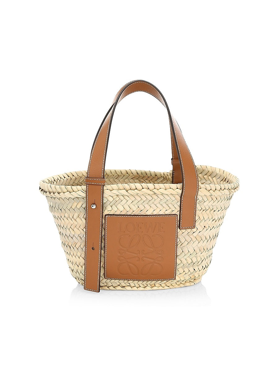 Small Leather-Trimmed Woven Basket Bag