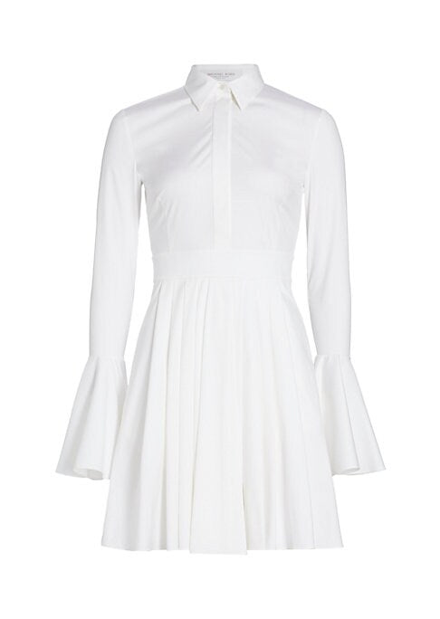 Flare-Sleeve Cotton Dress