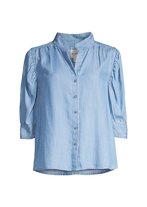 Gathered Sleeve Chambray Top