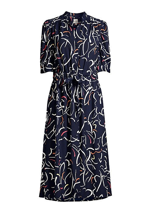 Abstract Print Drawstring Dress