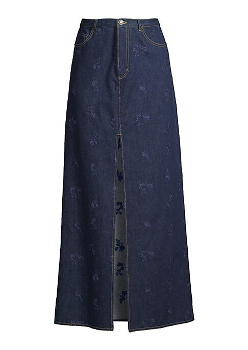 Embroidered Denim Maxi Skirt