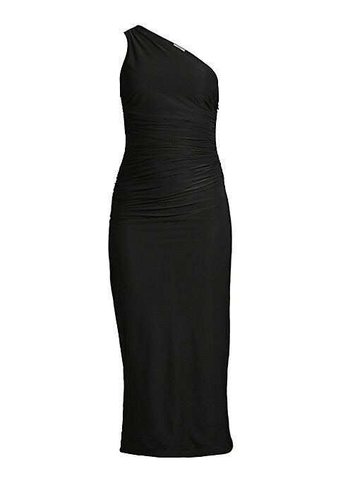 Ruched One-Shoulder Midi Dress