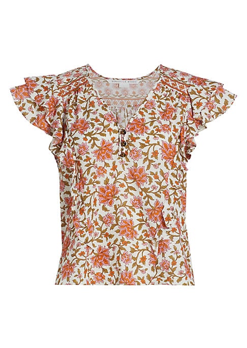 Floral Ruffle V-Neck Top