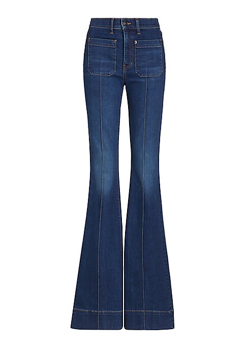 Flared Pintuck Denim Trousers