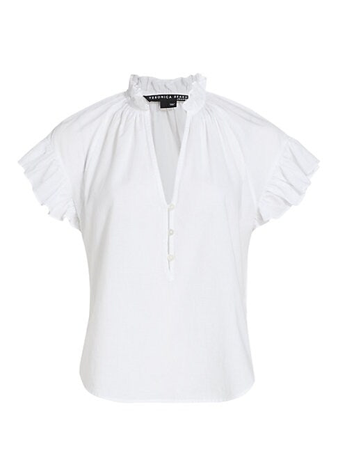 Ruffled V-Neck Cotton Top