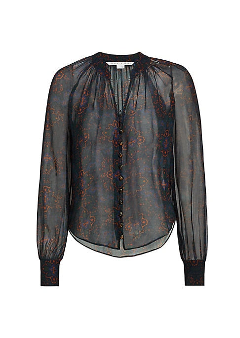 Sheer Gathered Silk Blouse