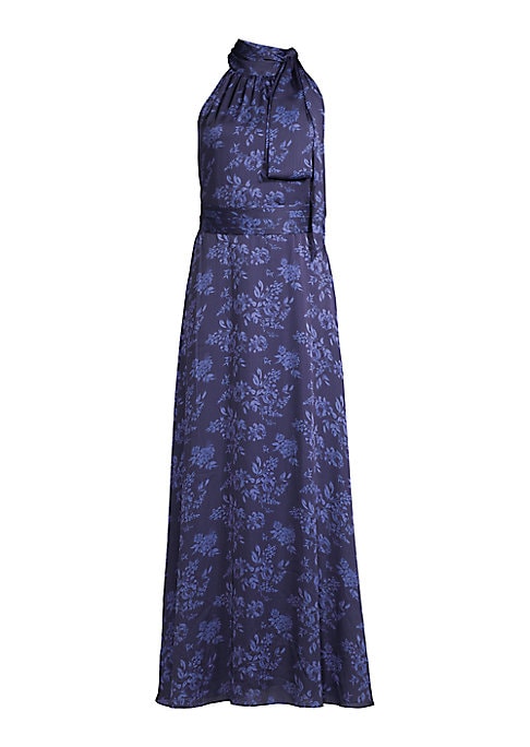 Navy Floral Halterneck Gown