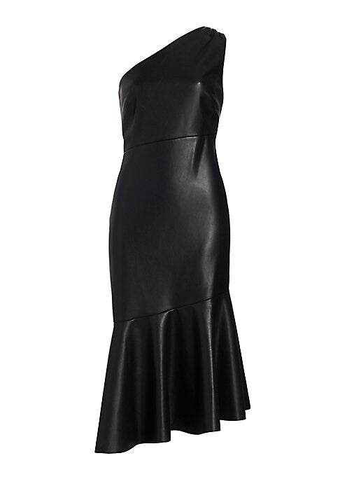 Asymmetric Leather Midi Dress