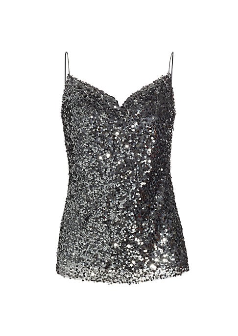 Sequined Satin Cowl Tank