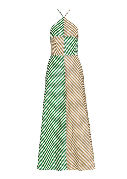 Stripe Taffeta Halter Dress