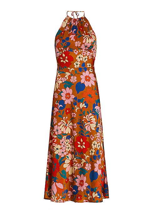 Blooming Satin Halter Dress