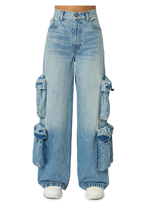 Puffed Cargo Denim Trousers