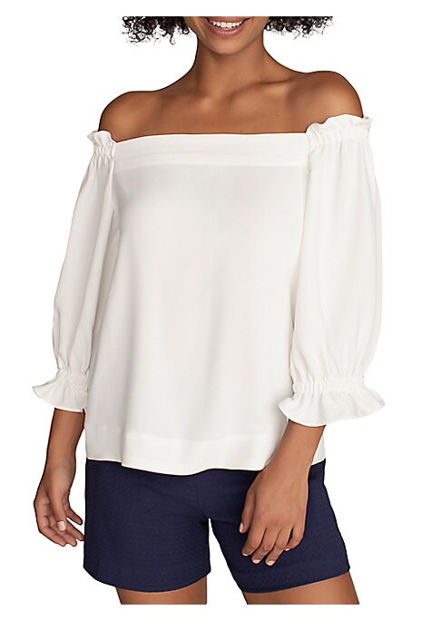 Ruffled Chiffon Off-Shoulder Top