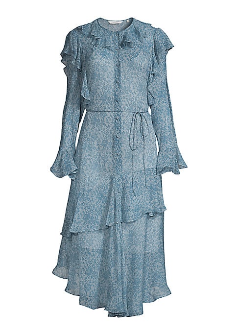 Ruffled Floral Silk Dress