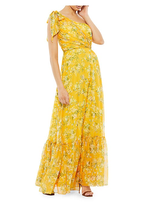 Floral Bow One-Shoulder Dress