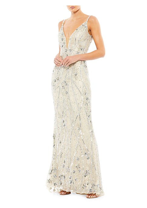 Beaded Floral V-Gown