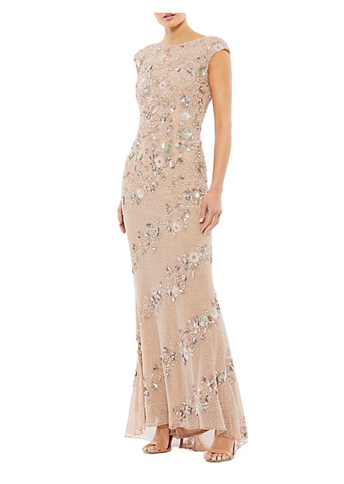 Embellished Mesh Evening Dress