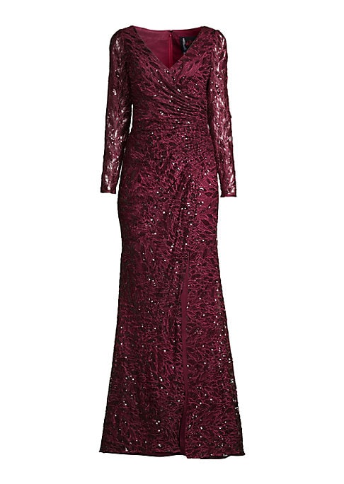 Lace V-Neck Sequin Gown