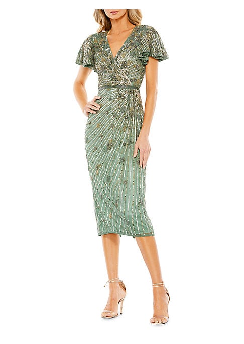 Beaded Flutter Midi-Dress