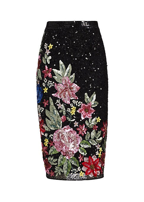 Sequin Floral Pencil Skirt