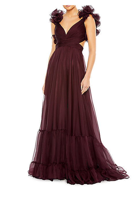 Ruffled Chiffon Evening Gown